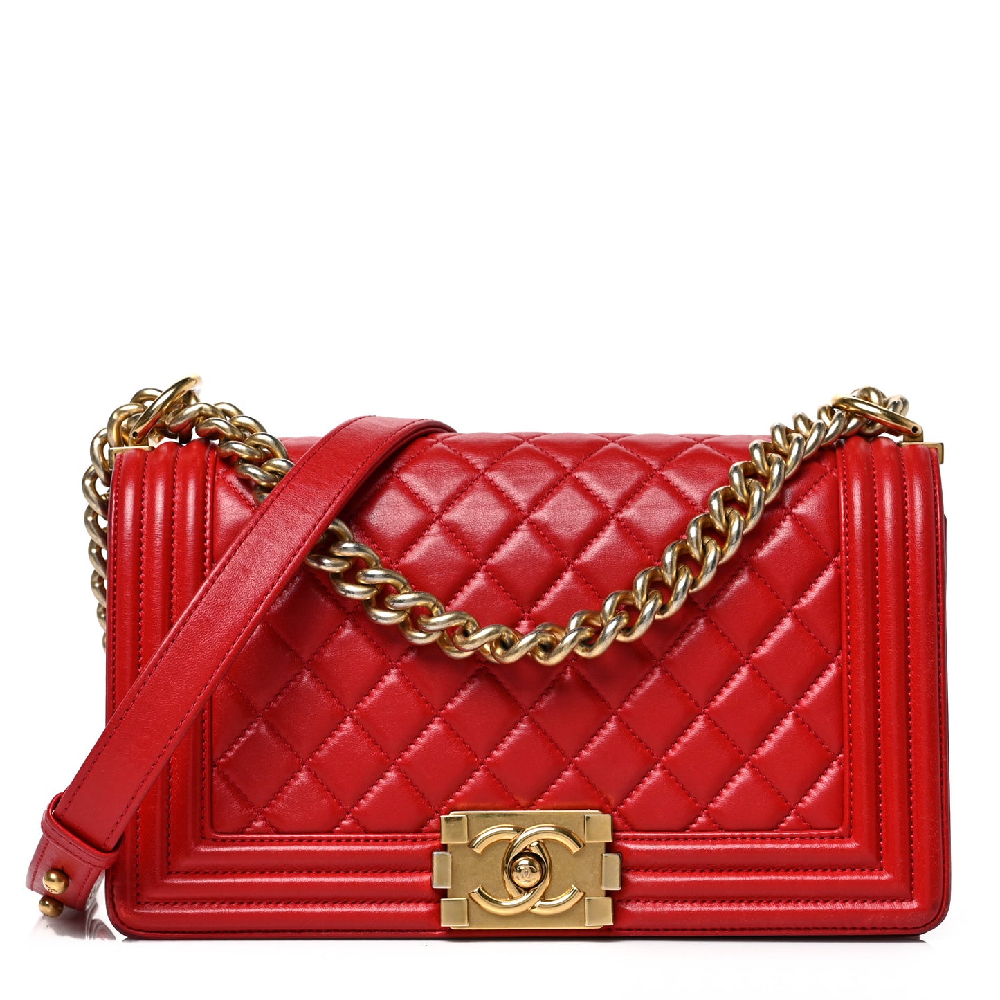 Lambskin Quilted Medium Boy Flap Red