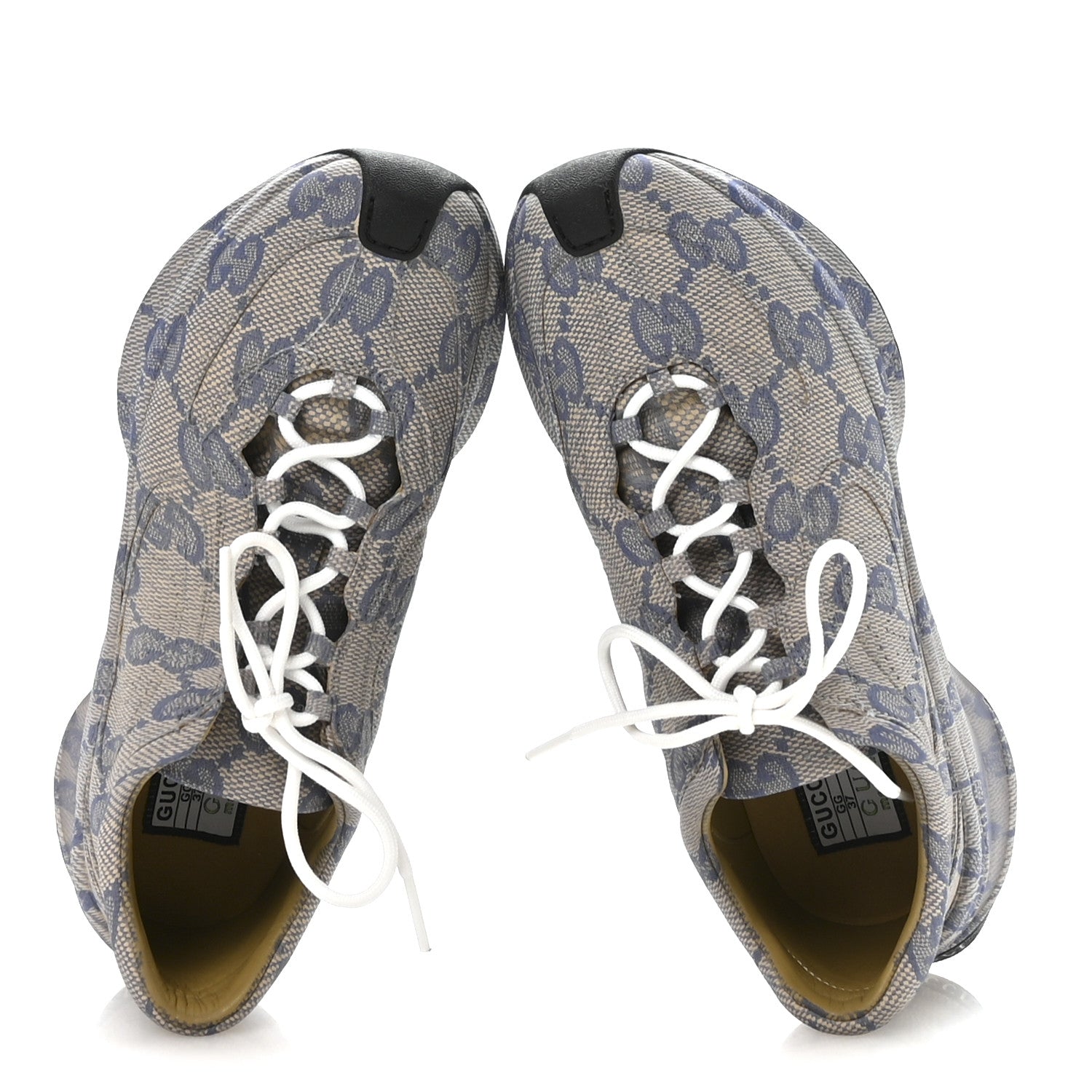 Gucci Ultralight Plume Calfskin Monogram Printed Womens Gucci Run Sneakers 37 Beige Blue 2 of 9