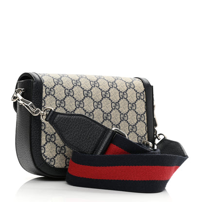 Gucci GG Supreme Monogram Textured Dollar Calfskin Web Mini Horsebit 1955 Shoulder Bag Beige Blue 2 of 10
