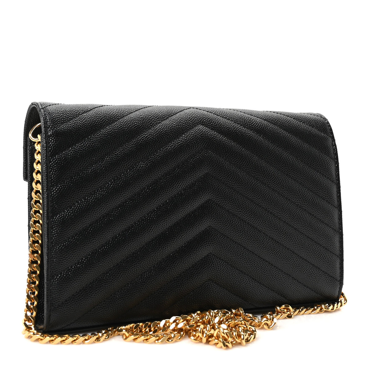 Grain De Poudre Matelasse Chevron Monogram Chain Wallet Black