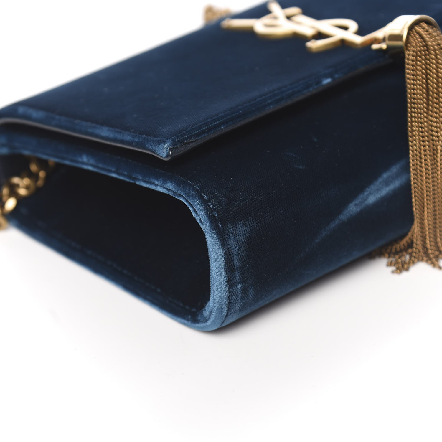 Saint Laurent Velvet Medium Monogram Kate Tassel Shoulder Bag Blue 7 of 10