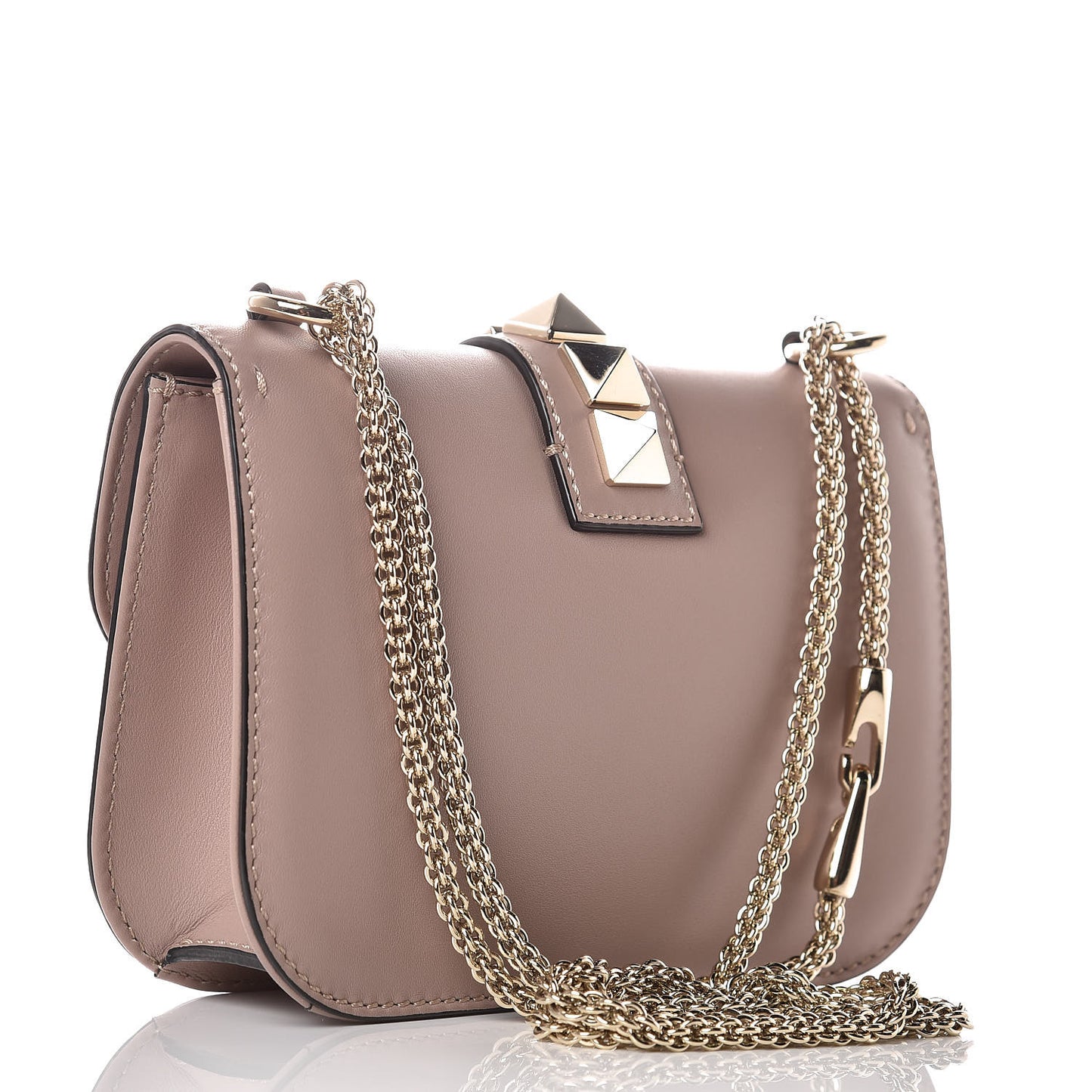 Vitello Small Glam Lock Rockstud Flap Poudre