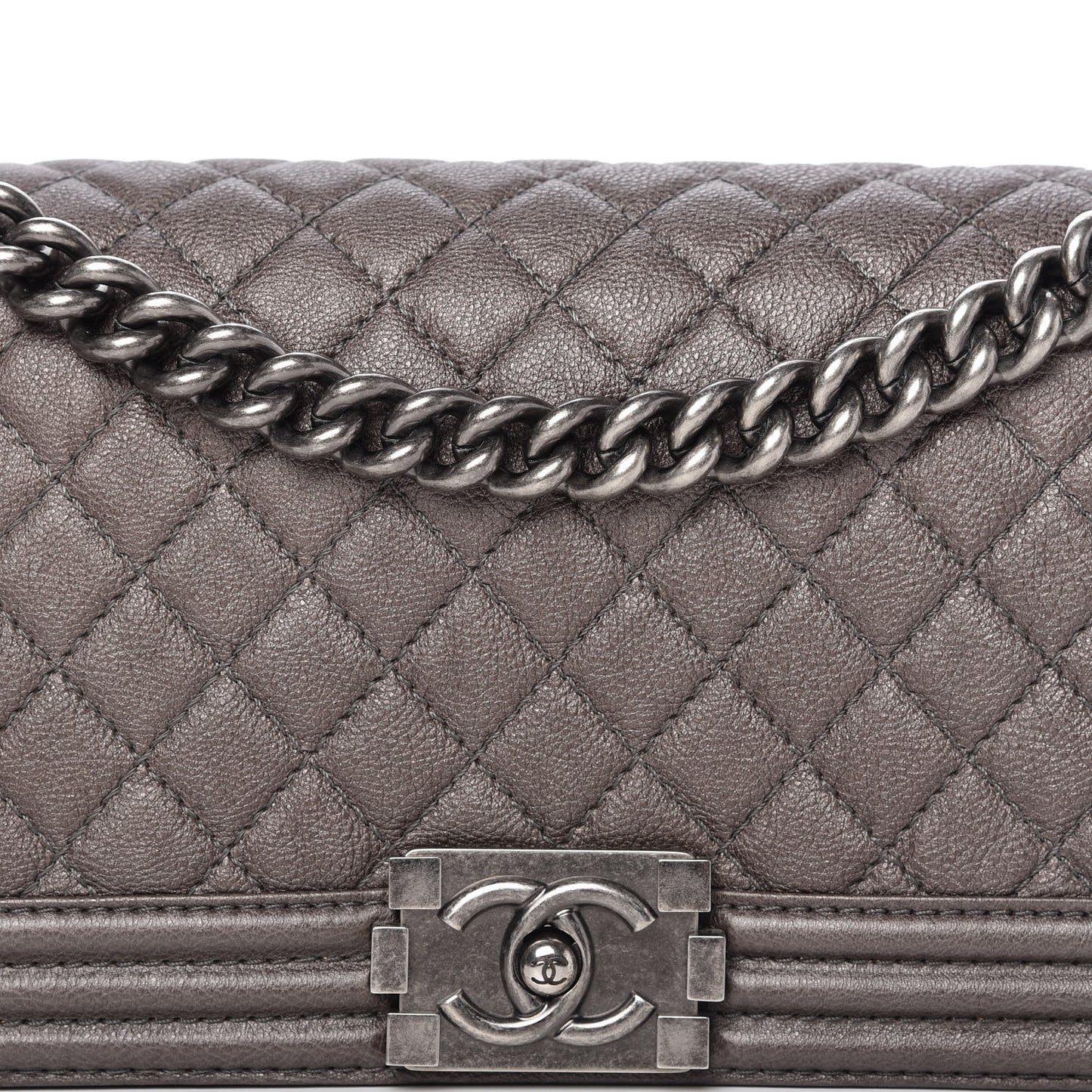 Metallic Calfskin Quilted Medium Boy Flap Dark Silver