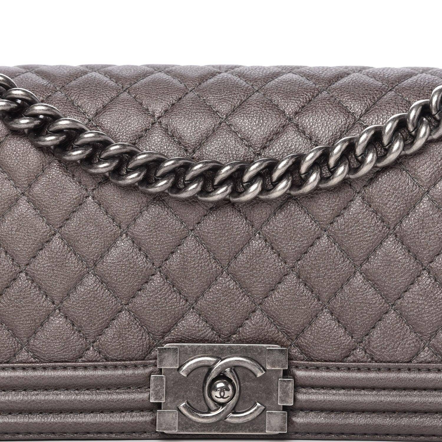 Chanel Metallic Calfskin Quilted Medium Boy Flap Dark Silver 11 of 11
