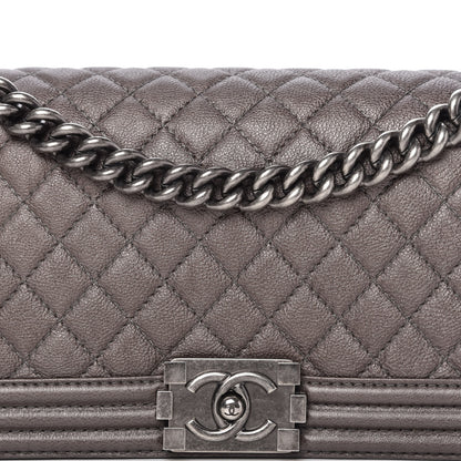 Chanel Metallic Calfskin Quilted Medium Boy Flap Dark Silver 11 of 11