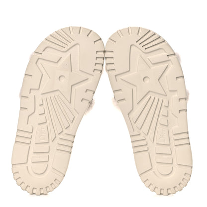 Christian Dior Shearling Canvas Embroidered Dway 10mm Slide Sandals 37 Natural Deep Blue 5 of 9