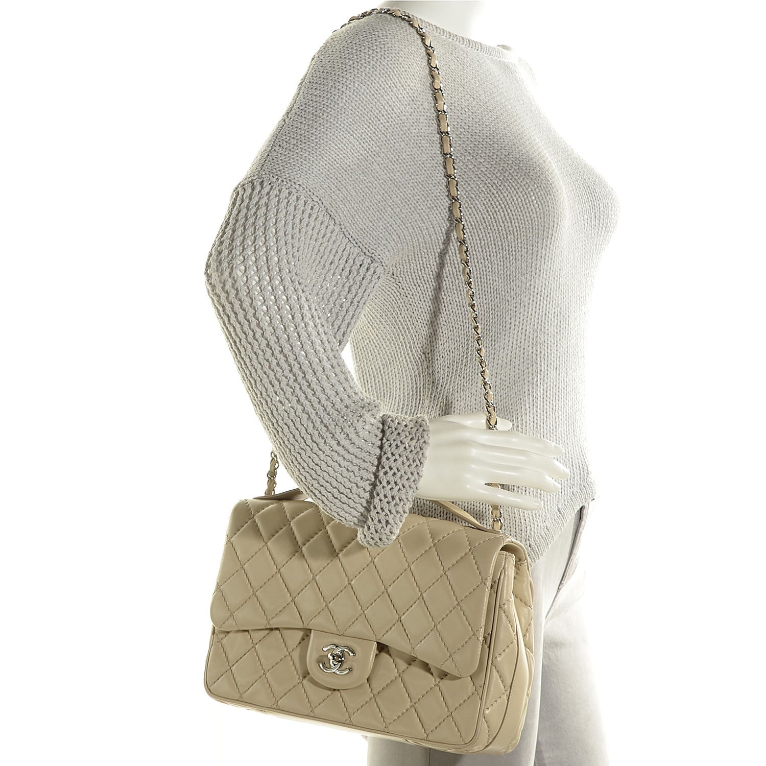 Chanel Lambskin Quilted Jumbo Easy Carry Flap Dark White Beige Clair 2 of 9