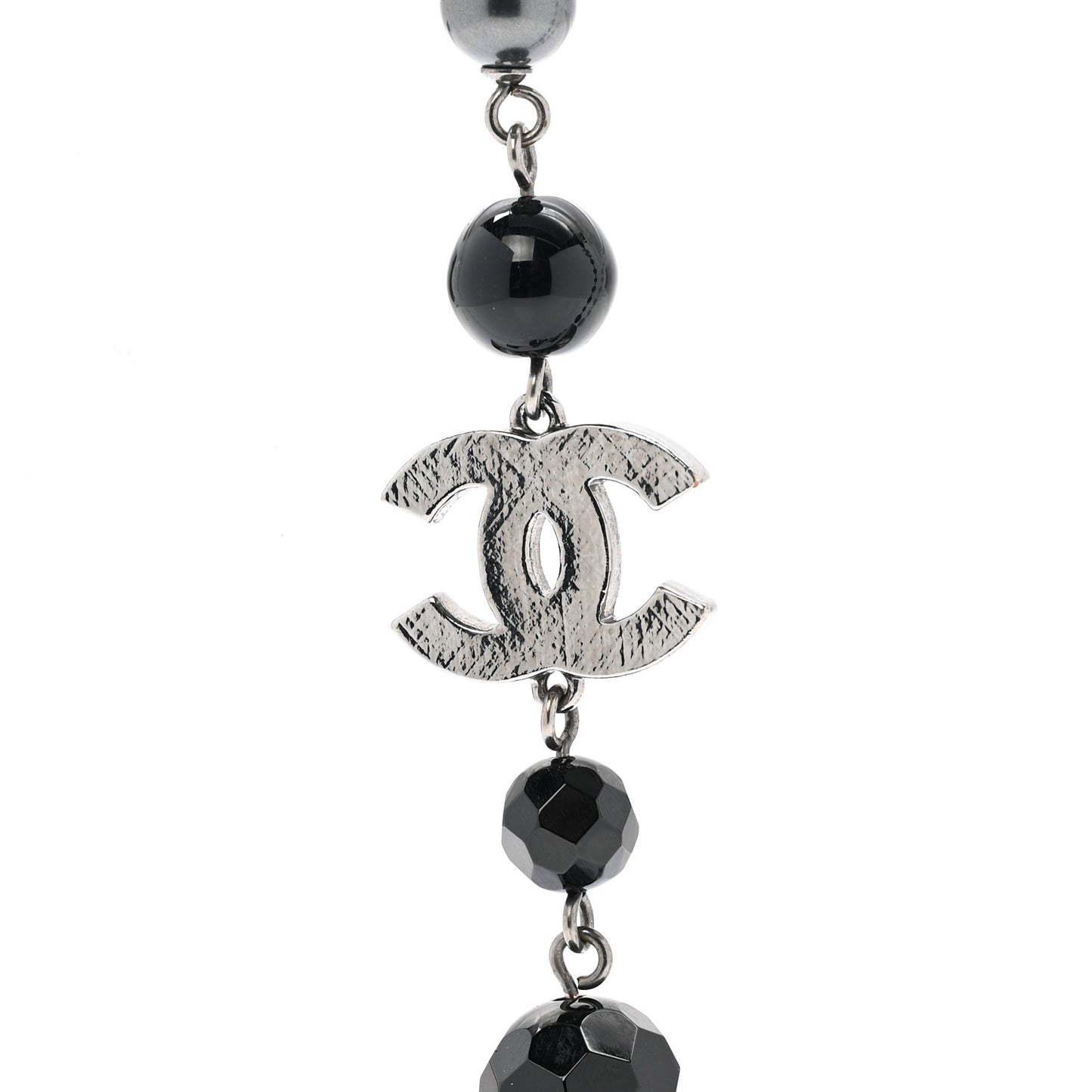Ruthenium Beaded CC Long Necklace Black
