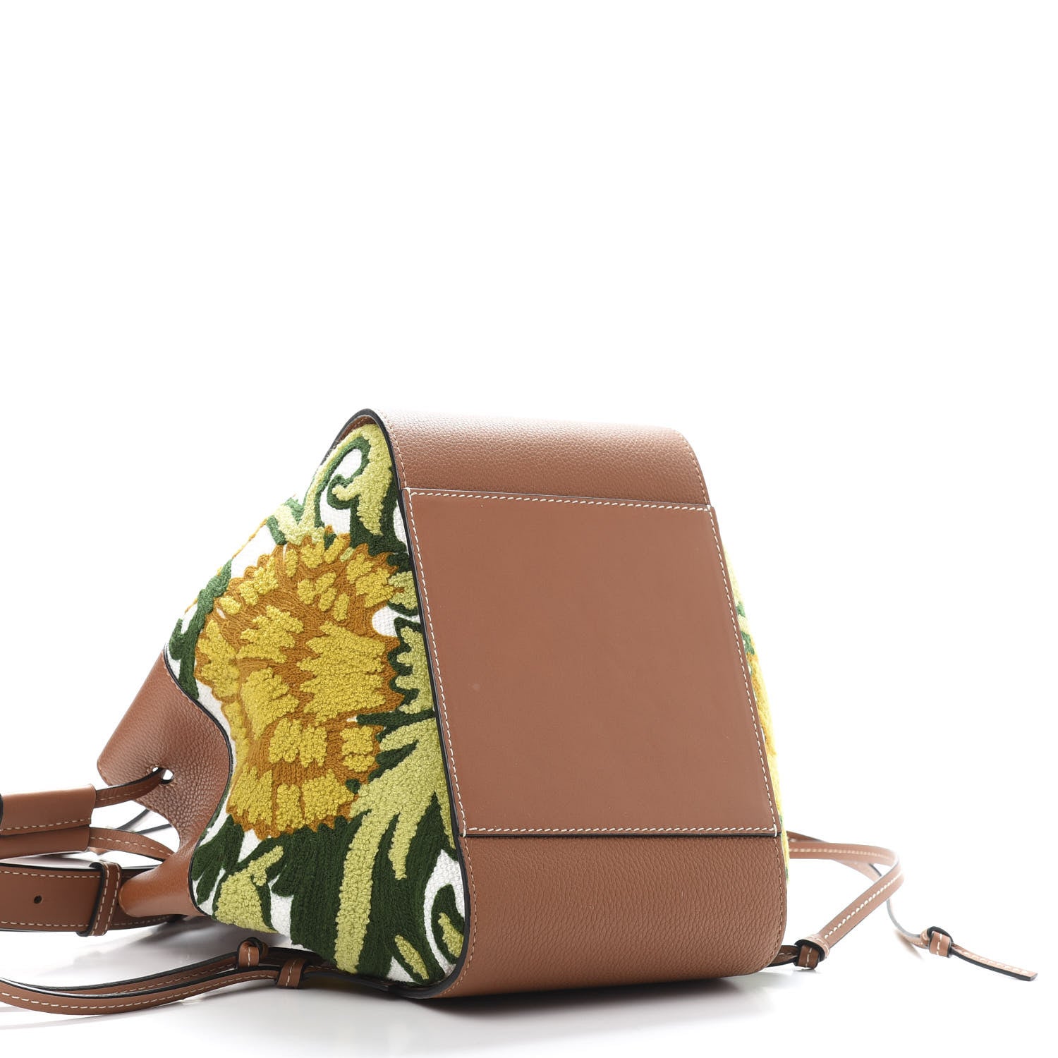 Loewe Calfskin Embroidered Floral Small Hammock Shoulder Bag Tan Yellow 4 of 10