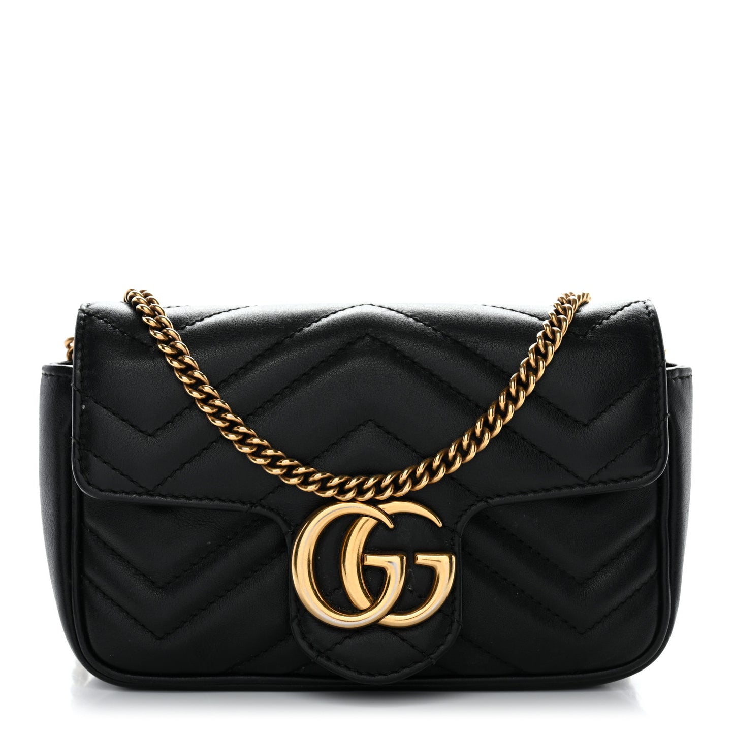Calfskin Matelasse Super Mini GG Marmont Shoulder Bag Black