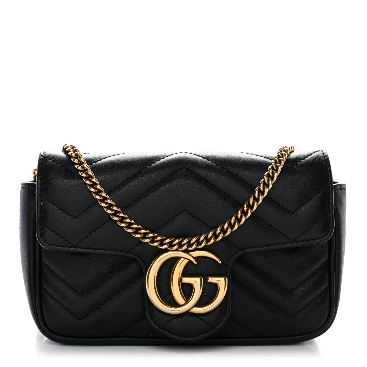Gucci Calfskin Matelasse Super Mini GG Marmont Shoulder Bag Black 1 of 13