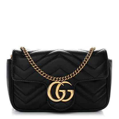 Gucci Calfskin Matelasse Super Mini GG Marmont Shoulder Bag Black 1 of 13