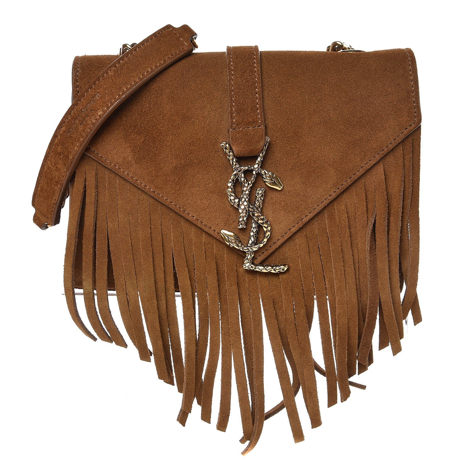 Saint Laurent Suede Fringe Baby Monogram Satchel Light Ocre 1 of 11