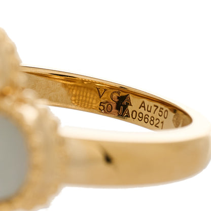 Van Cleef & Arpels 18K Yellow Gold Diamond Mother of Pearl Vintage Alhambra Ring 50 5.25 4 of 4