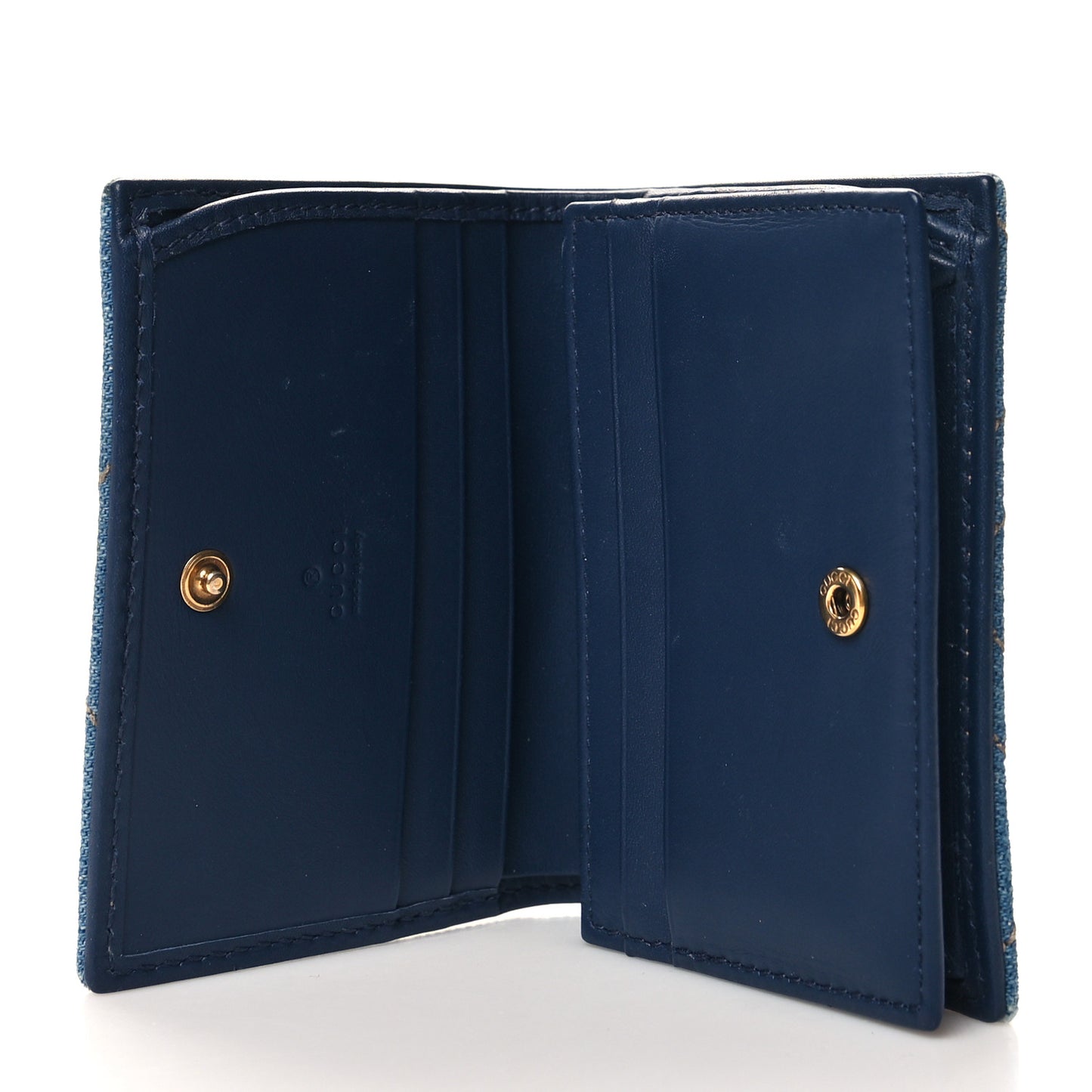 Denim Matelasse Floral Embroidered GG Marmont Card Case Wallet Blue