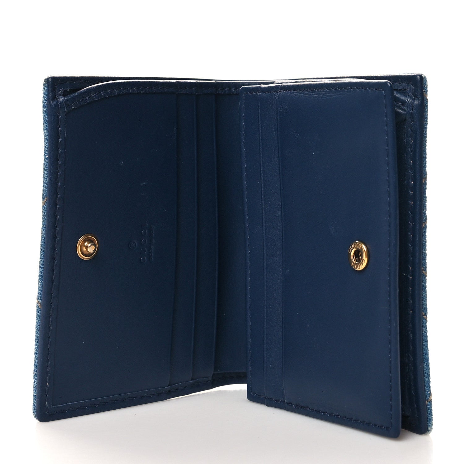 Gucci Denim Matelasse Floral Embroidered GG Marmont Card Case Wallet Blue 5 of 10