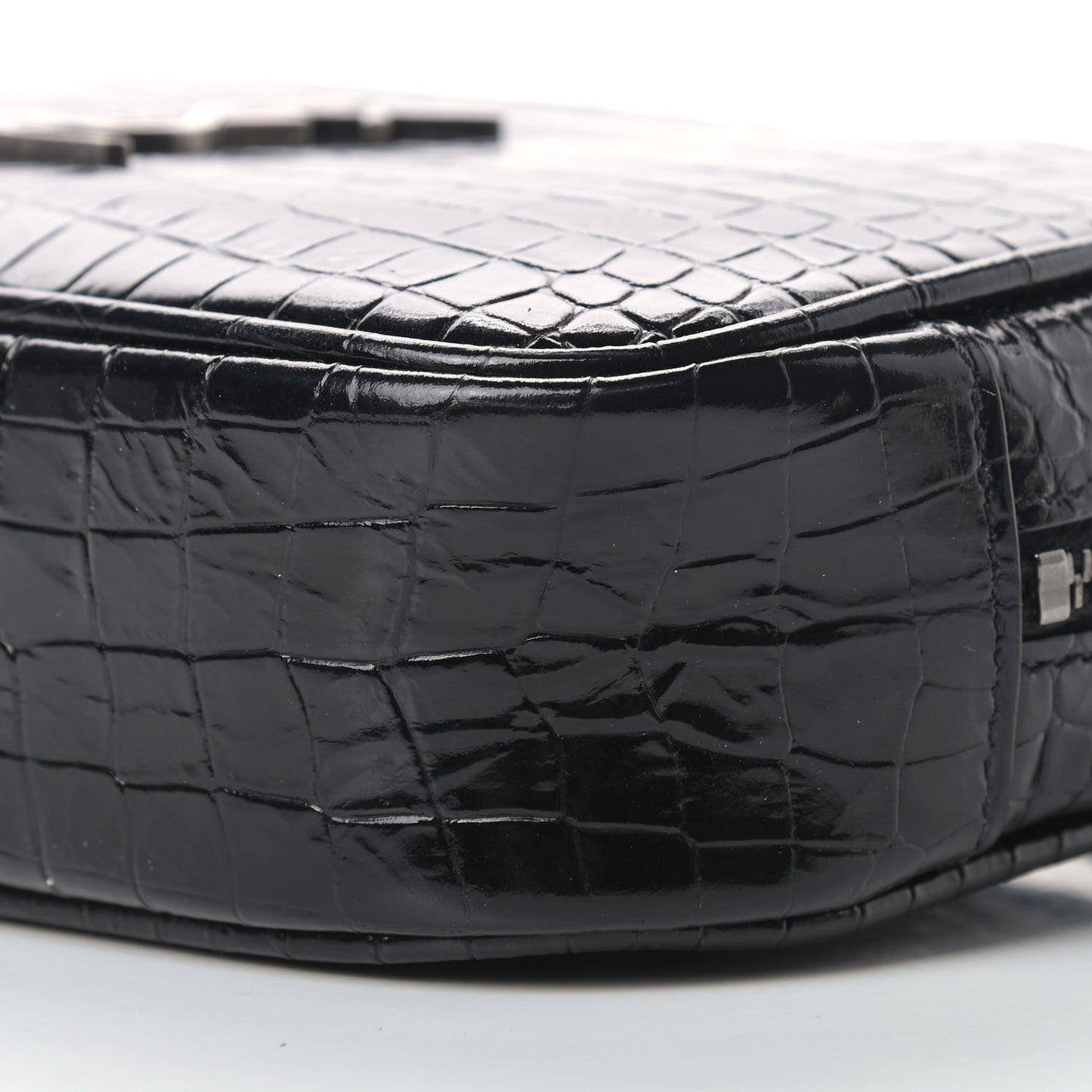 Calfskin Crocodile Embossed Monogram Mini Lou Camera Bag Black