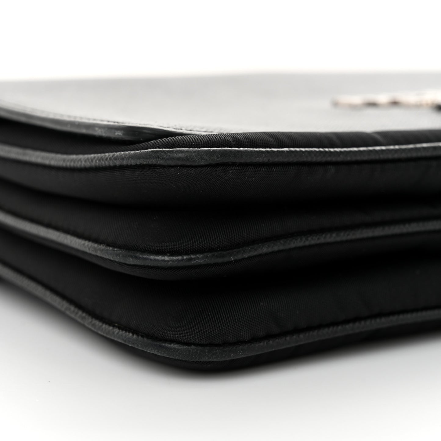 Saffiano Tessuto Nylon Chain Shoulder Bag Black