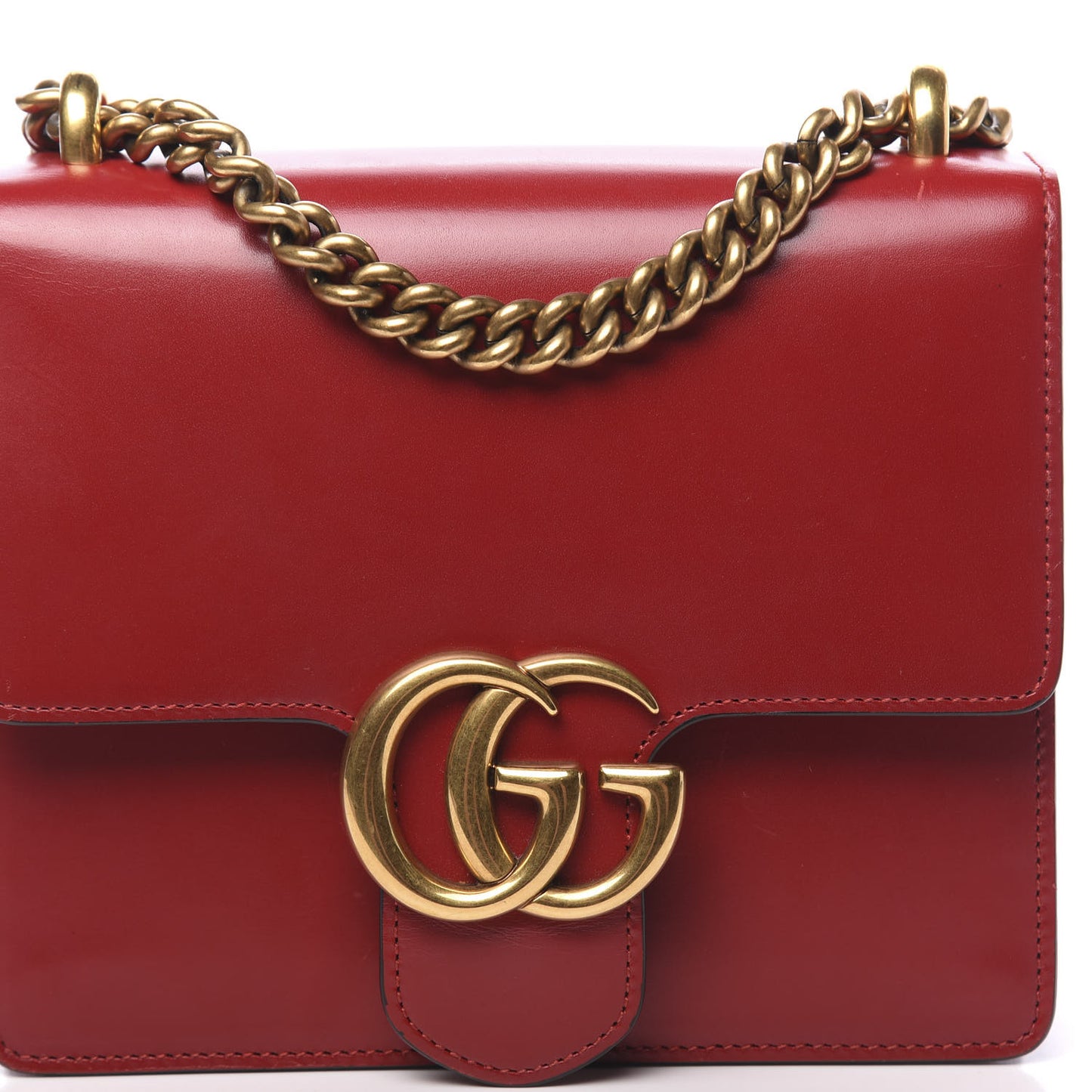 Knight Calfskin Small GG Marmont Chain Handle Bag Hibiscus Red