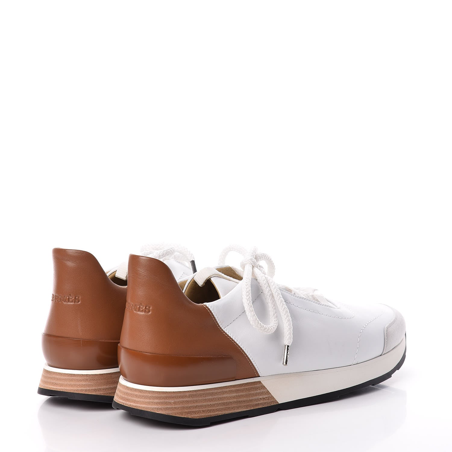 Hermes Suede Goatskin Calfskin Mens Miles Sneakers 43.5 White Gold 4 of 14