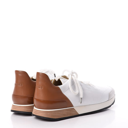 Hermes Suede Goatskin Calfskin Mens Miles Sneakers 43.5 White Gold 4 of 14