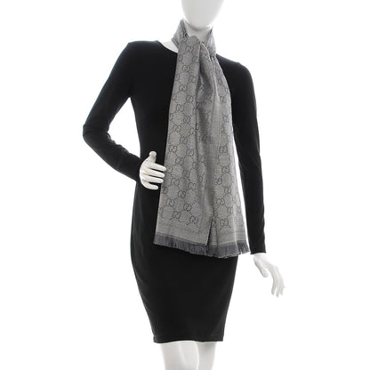 Gucci Wool Jacquard Monogram Fringe Scarf Grey 2 of 5