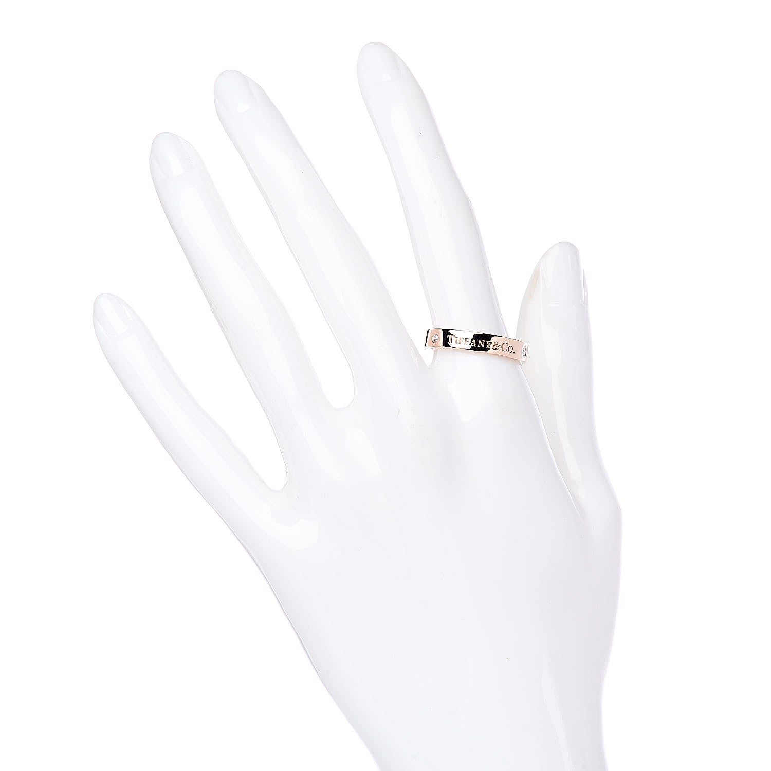 Tiffany 18K Rose Gold Diamond 4mm Logo Band Ring 53 6.25 2 of 4