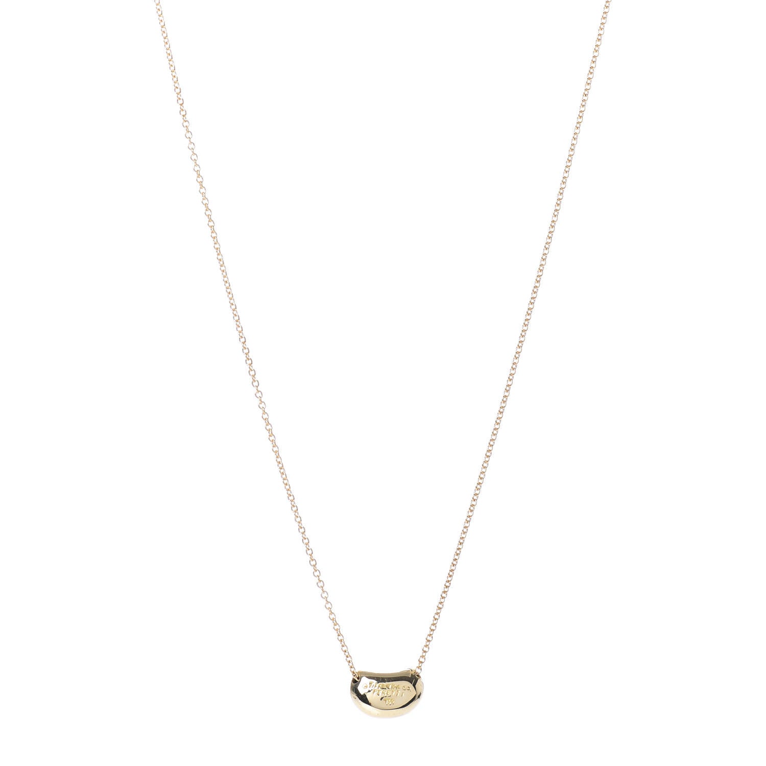 Tiffany 18K Yellow Gold 11mm Elsa Peretti Bean Pendant Necklace 1 of 5