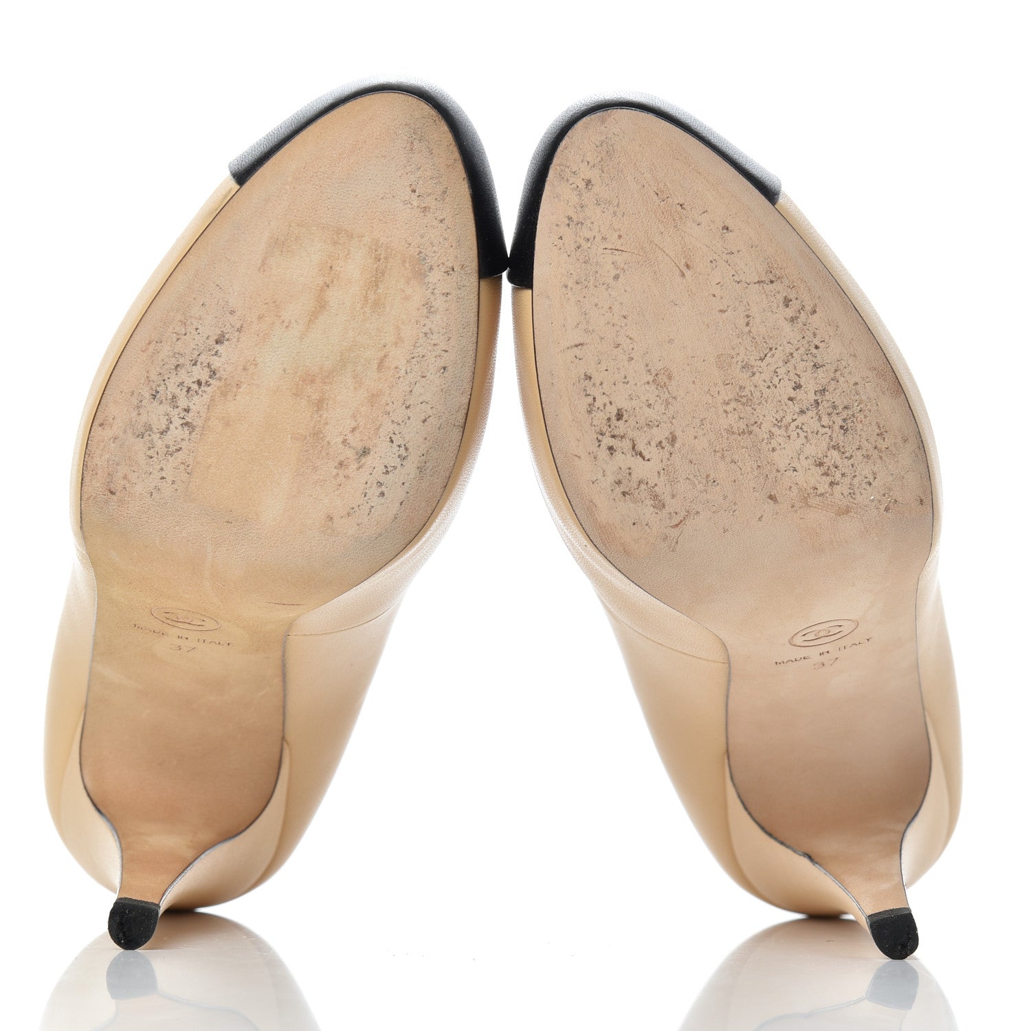 Chanel Lambskin Cap Toe Pumps 37 Beige Black 5 of 20