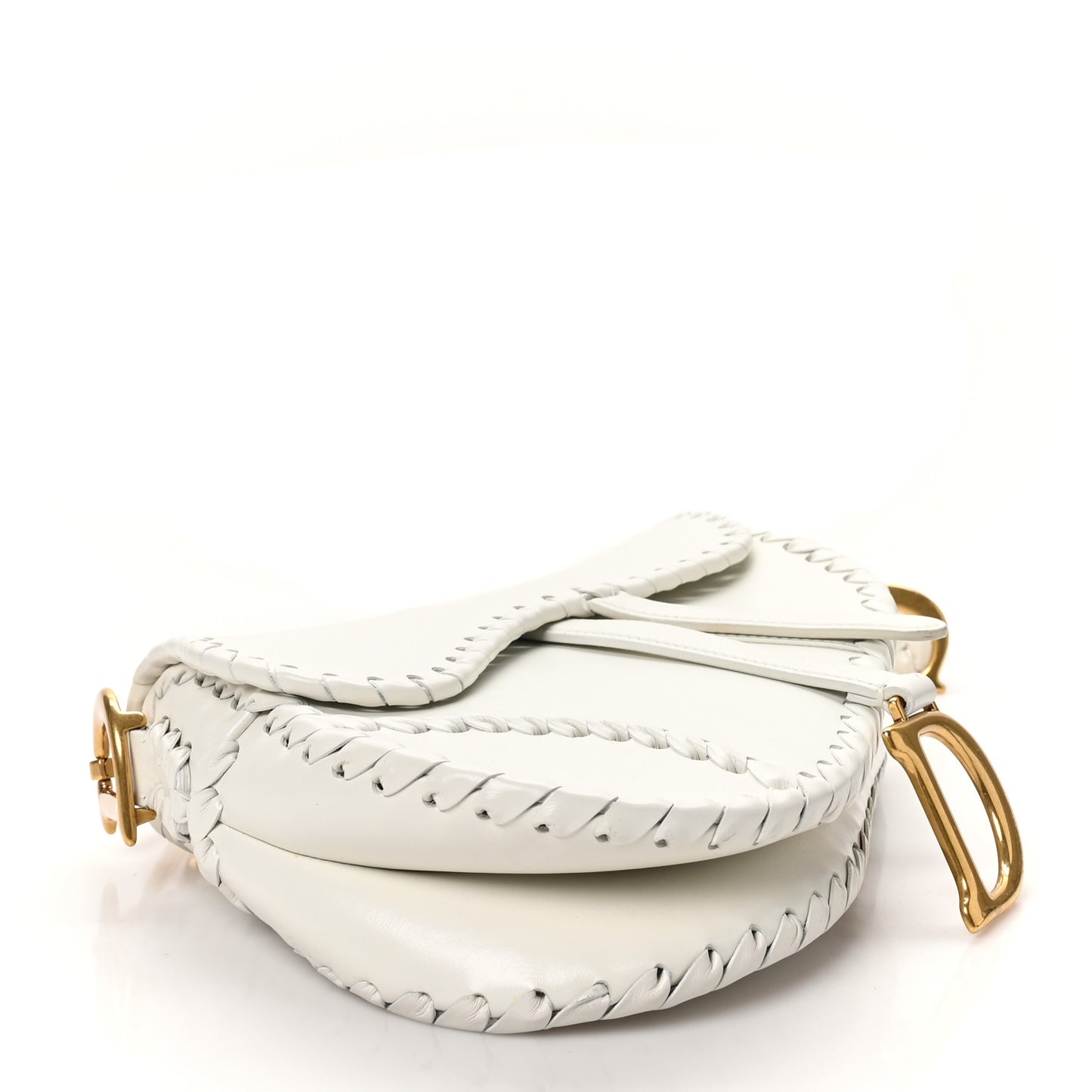Calfskin Braided Saddle Bag White