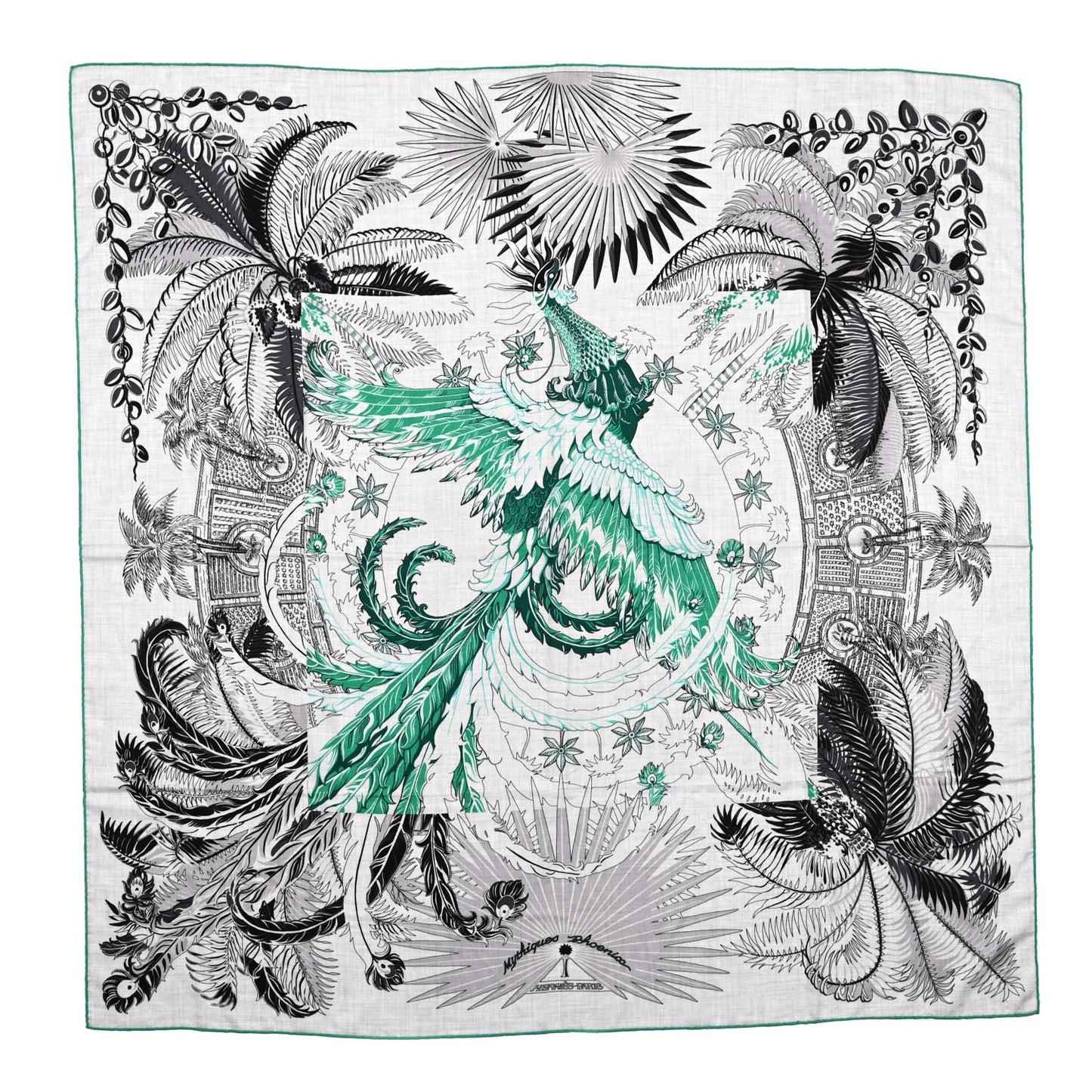 Cashmere Silk Mythiques Phoenix Coloriage Shawl 140 Gris Chine Black Vert