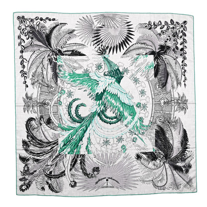 Hermes Cashmere Silk Mythiques Phoenix Coloriage Shawl 140 Gris Chine Black Vert 1 of 8
