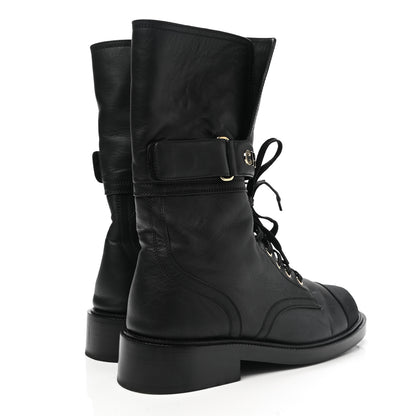 Chanel Shiny Calfskin Lace Up Combat Boots 40 Black 4 of 9