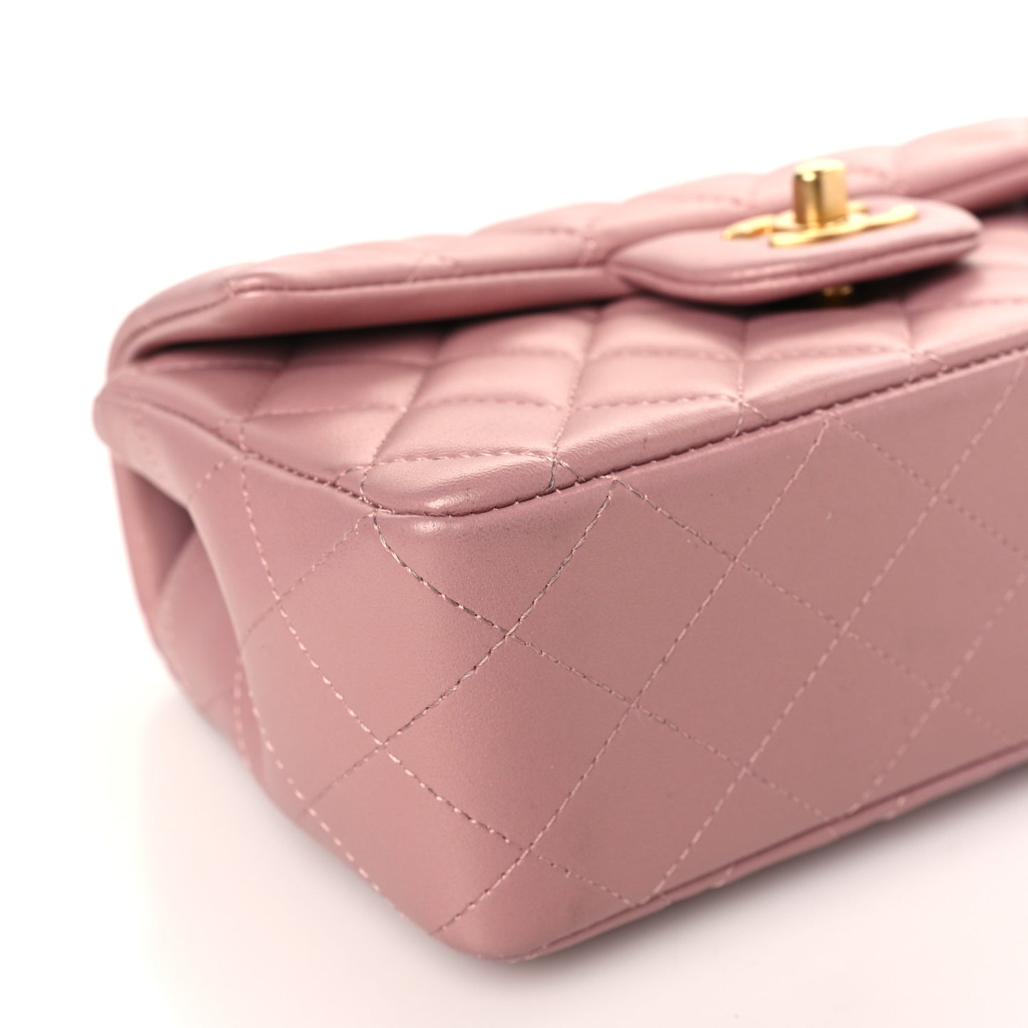 Iridescent Lambskin Quilted Mini Top Handle Rectangular Flap Pink