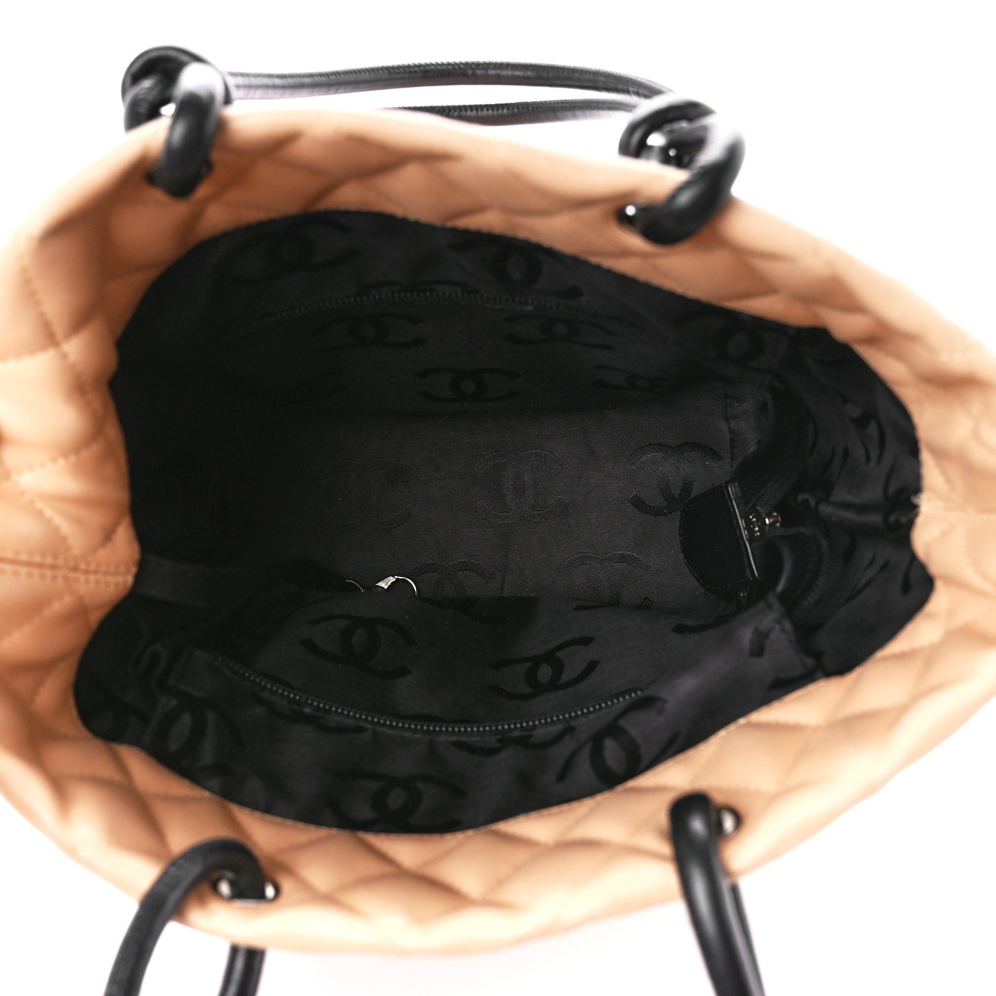 Calfskin Quilted Medium Cambon Tote Beige Black