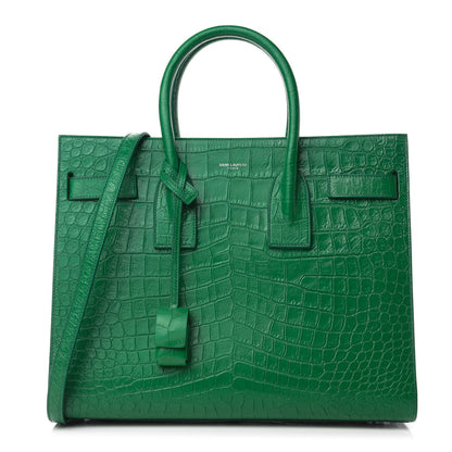 Saint Laurent Calfskin Crocodile Embossed Small Sac de Jour Green 1 of 9