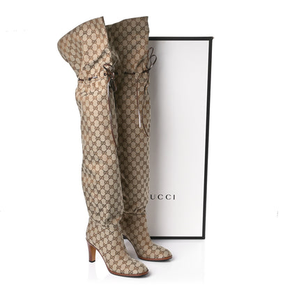 Gucci Monogram Over the Knee Boots 39.5 Beige Ebony 9 of 9