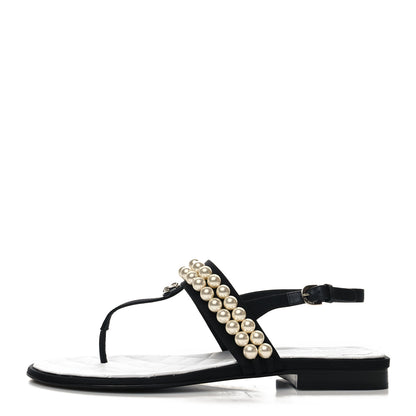 Chanel Grosgrain Pearl CC Sandals 40 Black 1 of 8