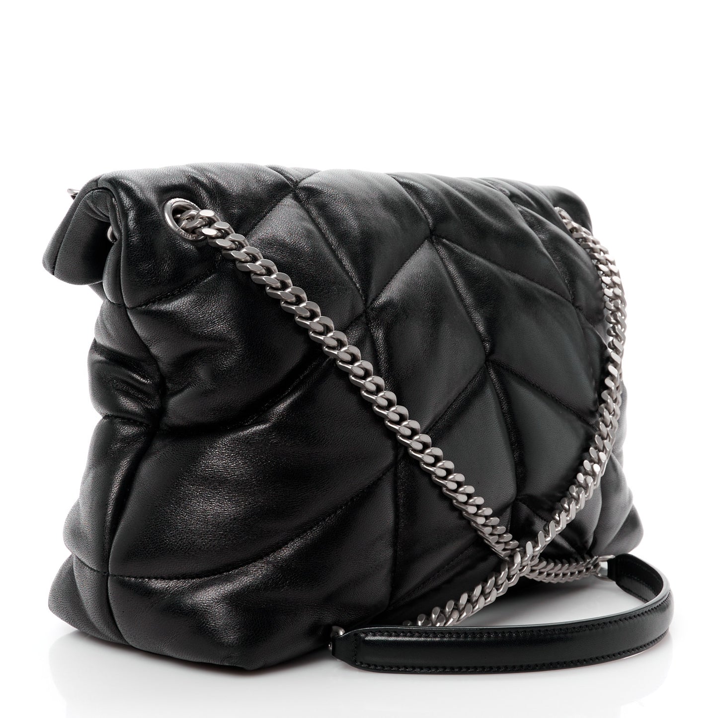 Lambskin Quilted Medium Loulou Puffer Monogram Chain Satchel Black