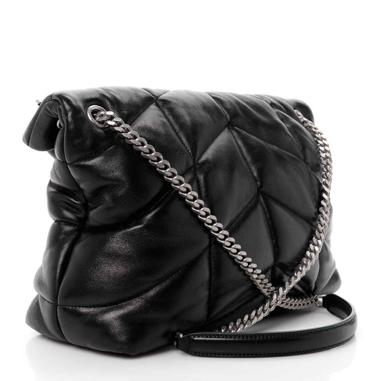 Saint Laurent Lambskin Quilted Medium Loulou Puffer Monogram Chain Satchel Black 3 of 11