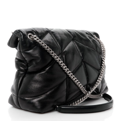 Saint Laurent Lambskin Quilted Medium Loulou Puffer Monogram Chain Satchel Black 3 of 11