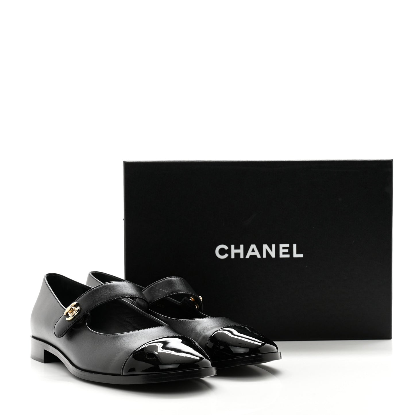 Calfskin Patent Mary Janes Flats 40 Black
