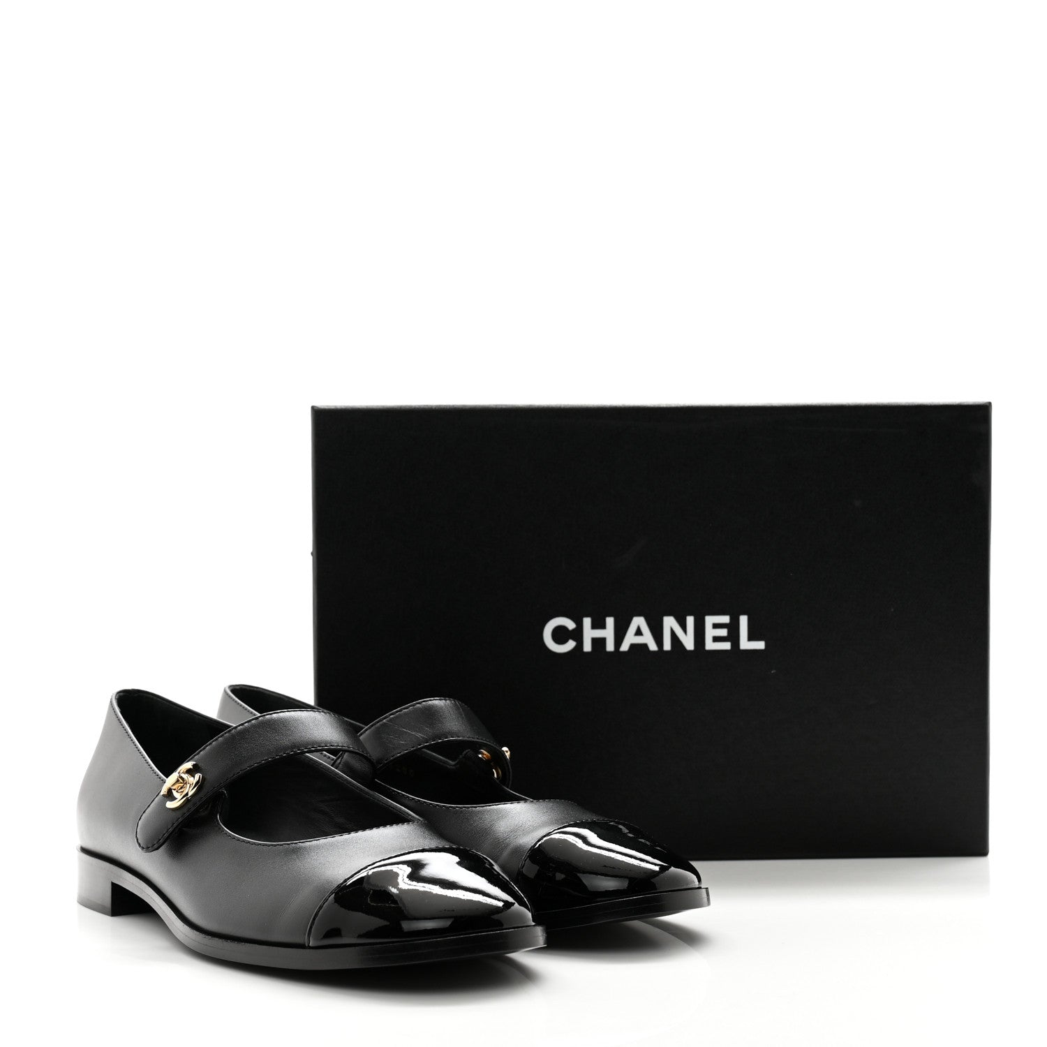 Chanel Calfskin Patent Mary Janes Flats 40 Black 9 of 9