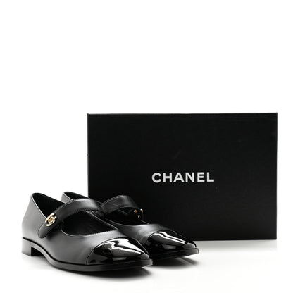 Chanel Calfskin Patent Mary Janes Flats 40 Black 9 of 9