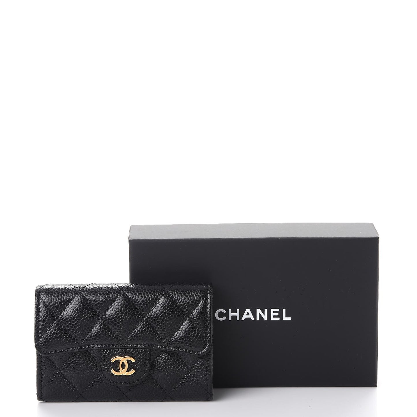 Caviar Quilted Flap Card Holder Black