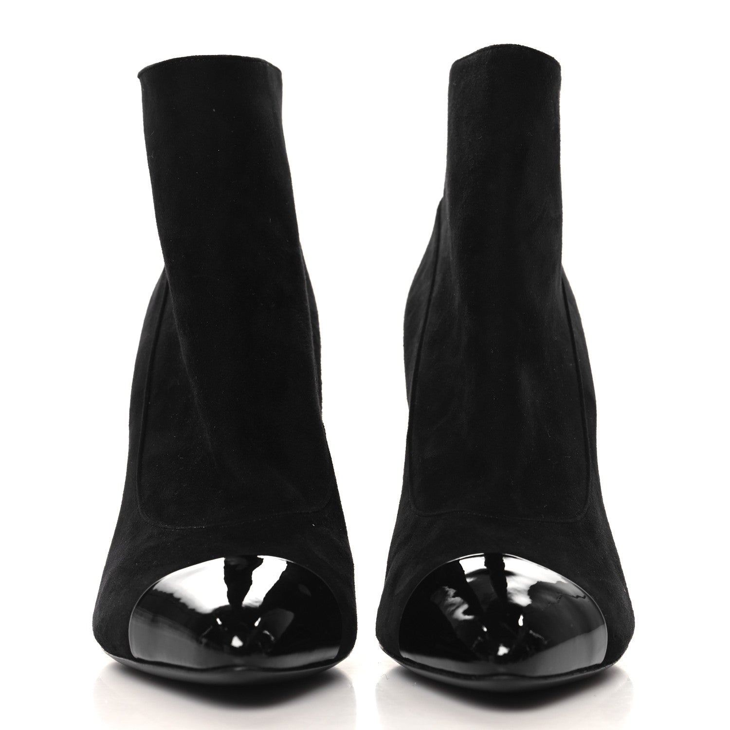 Chanel Kid Suede Patent Calfskin Pearl Short Boots 39 Black 3 of 9