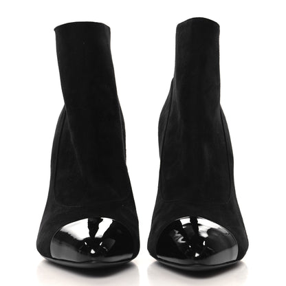 Chanel Kid Suede Patent Calfskin Pearl Short Boots 39 Black 3 of 9