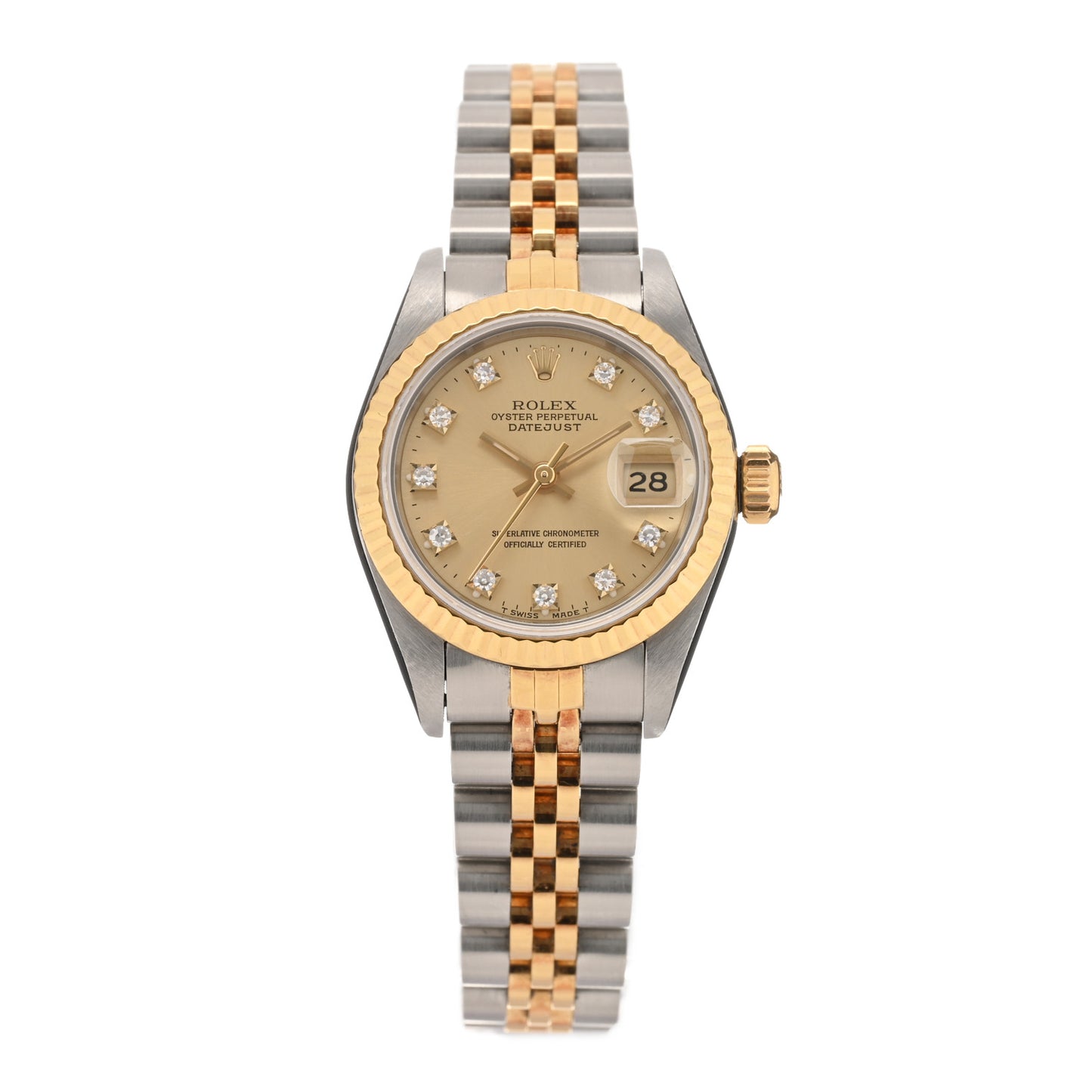 Stainless Steel 18K Yellow Gold Diamond 26mm Oyster Perpetual Datejust Watch Champagne 69173