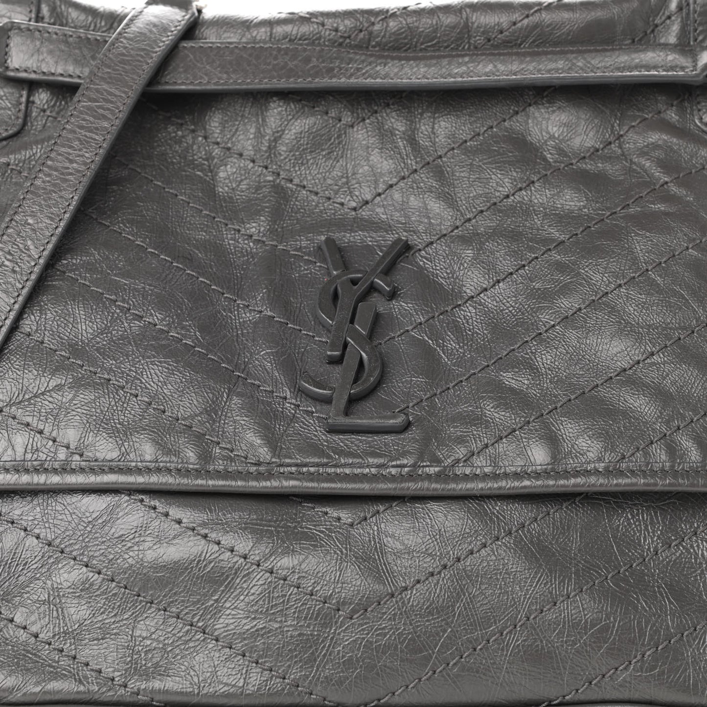 Crinkled Calfskin Matelasse Monogram Large Niki Chain Satchel Storm