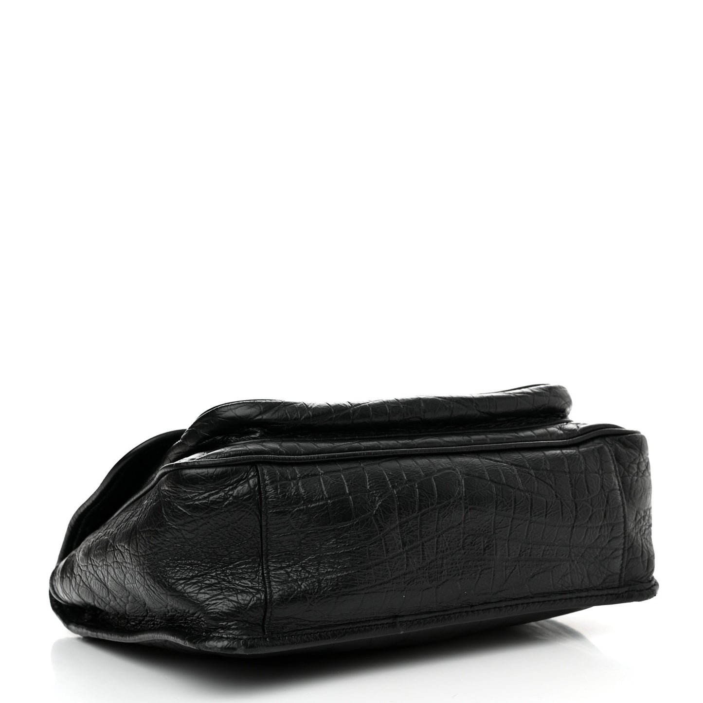Crocodile Embossed Lambskin Monogram Medium Niki Chain Satchel Black